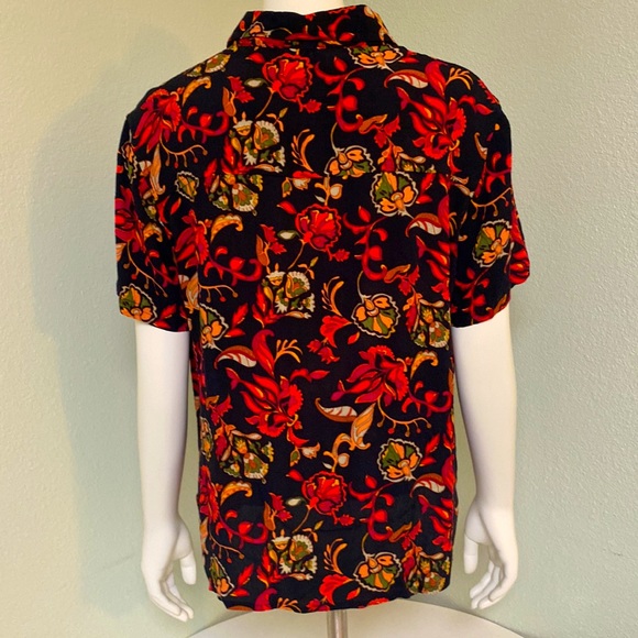 New York & Company Floral Print Button Up Short Sleeve Casual Blouse Size L - Picture 3 of 7